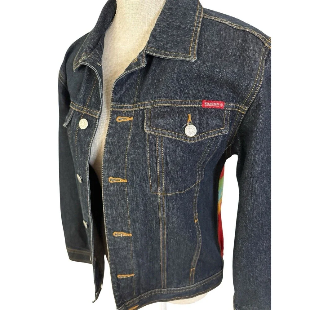 Vintage‎ Guess Jeans Aztec Jean Jacket Dark Wash Size Medium (12/14) Y2K